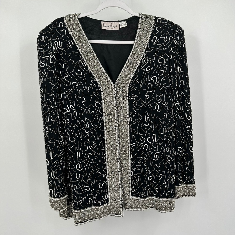 Laurence Kazar Womens Vintage Beaded Silk Evening Jacket Art Deco Gatsby Formal